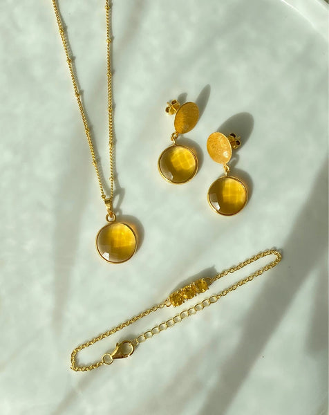 November Citrine Necklace + Earrings + Bracelet Combo