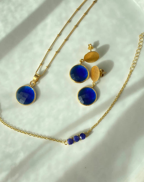 September Sapphire Hydro Necklace + Earrings + Bracelet Combo