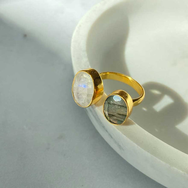 Gemma Ring - Moonstone + Labradorite