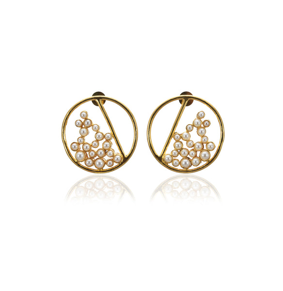 Golden Pearl Studs - Circle