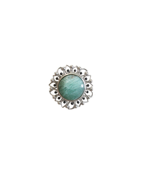 Silver Bloom Ring - Green Aventurine