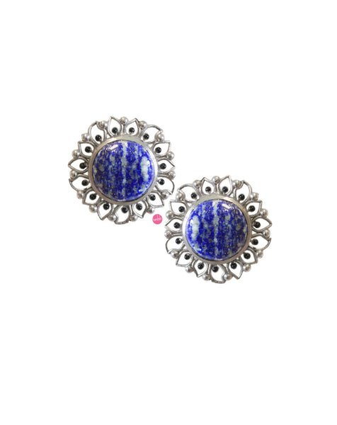 Silver Bloom Studs - Lapis Lazuli