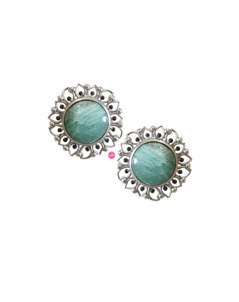 Silver Bloom Studs - Green Aventurine