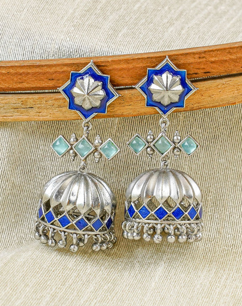 Zara Jhumkis - Blue Aqua Chalcedony