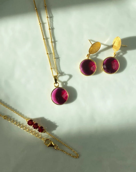 July Ruby Hydro Necklace + Earrings + Bracelet Combo