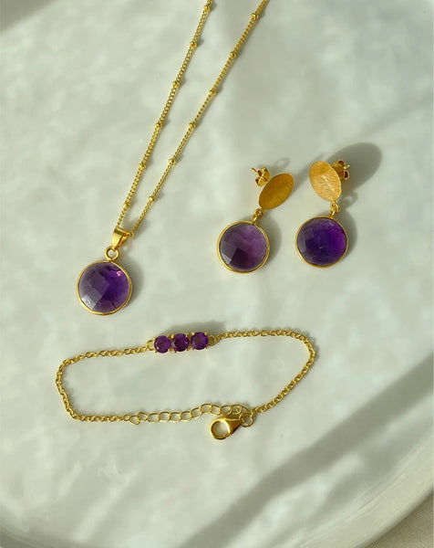 February Amethyst Necklace + Earrings + Bracelet Combo
