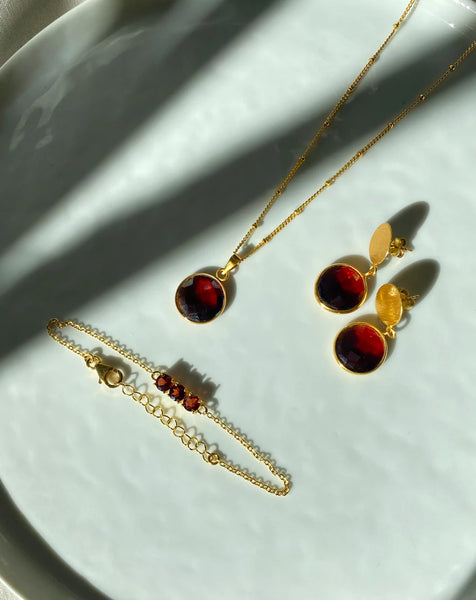 January Indian Garnet Necklace + Earrings + Bracelet Combo