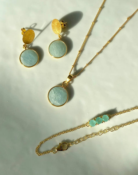 March Aquamarine Necklace + Earrings + Bracelet Combo