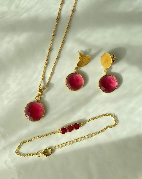 October Pink Tourmaline Necklace + Earrings + Bracelet Combo