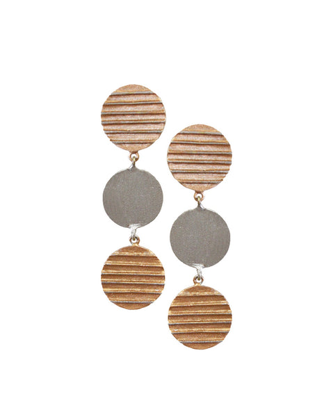 Circle and Stripes Earrings  (Copper and Silver)