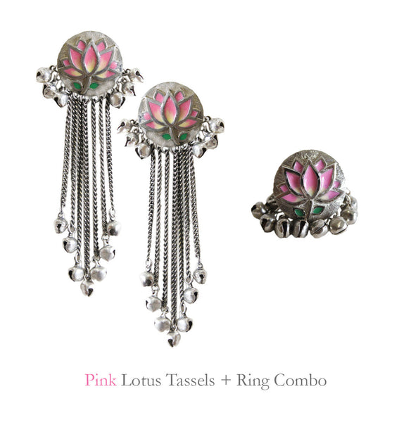 Pink Lotus Tassels + Ring Combo