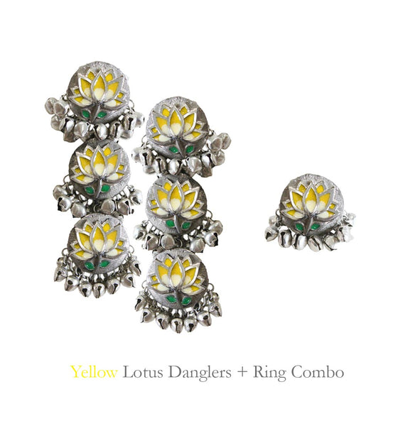 Yellow Lotus Danglers and Ring Combo