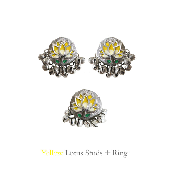 Yellow Lotus Studs and Ring Combo